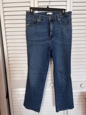 Good American Medium Blue Cropped Straight-Leg Jeans